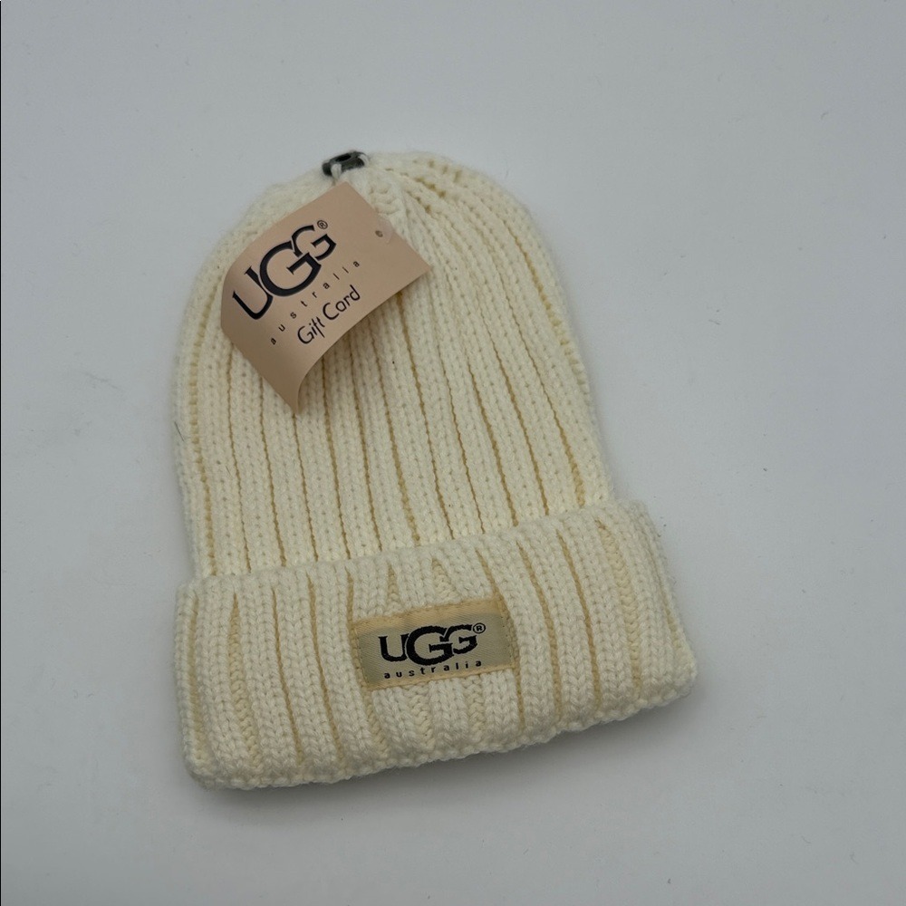 UGG‎ Kids Ivory Ribbed Beanie - Picture 2 of 3
